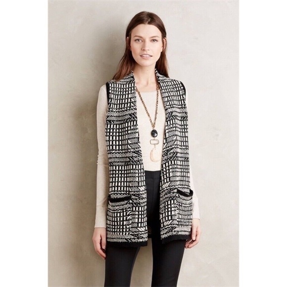 Anthropologie ANGEL OF THE NORTH Roenne Black & White Sweater Cardigan Small - Picture 1 of 13